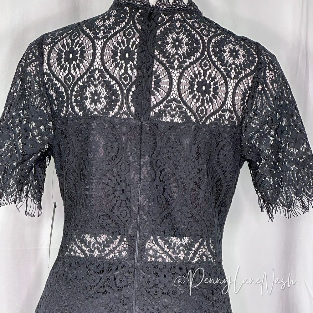 NWT Lulu's Remarkable Black Sheer Lace Short Sleeve Midi Dress - Picture 8 of 15